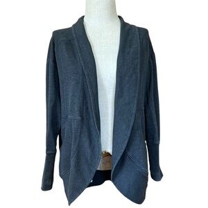 Eddie Bauer Small Gray Camp Fleece Wrap Cadigan Athleisure Casual Thumb Holes